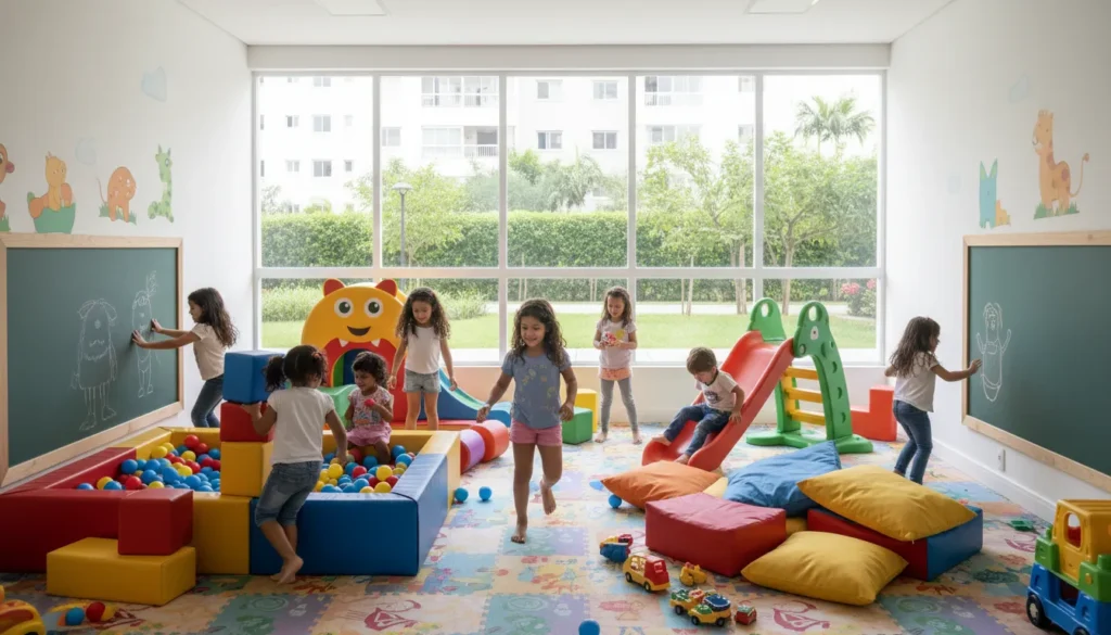 imagem de crianças brincando na Brinquedoteca do condomínio