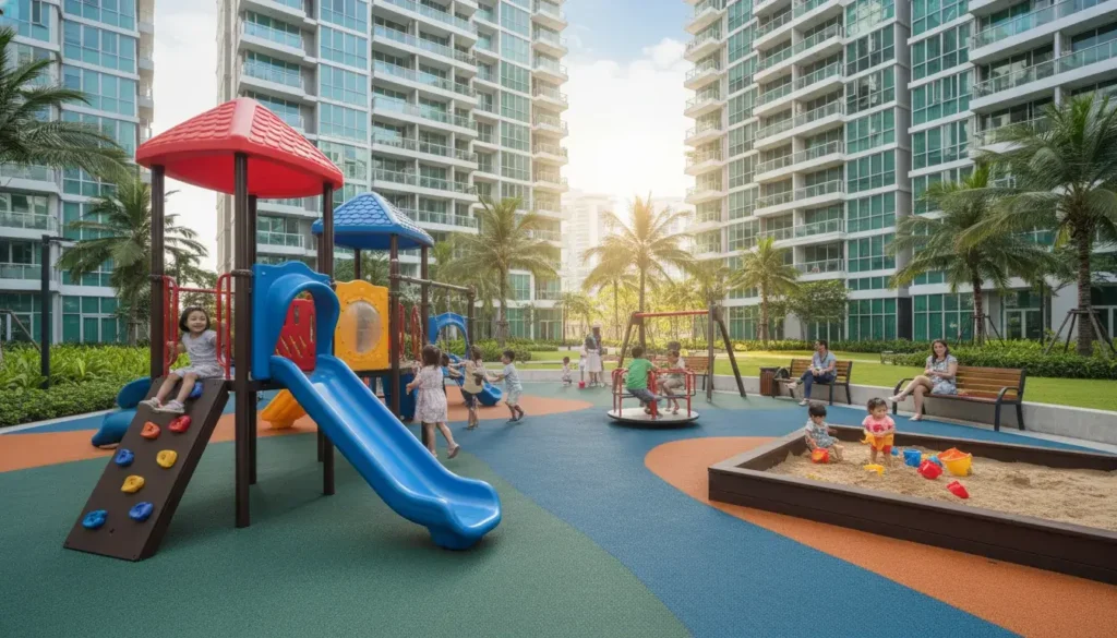 imagem de crianças brincando no playground do condomínio