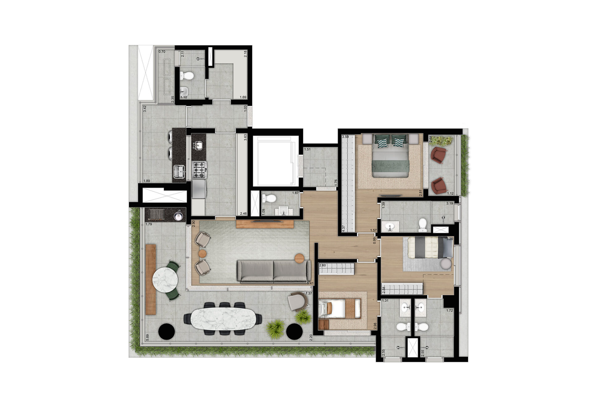 PLANTA TIPO 147 M² - PADRÃO - 3 SUÍTES