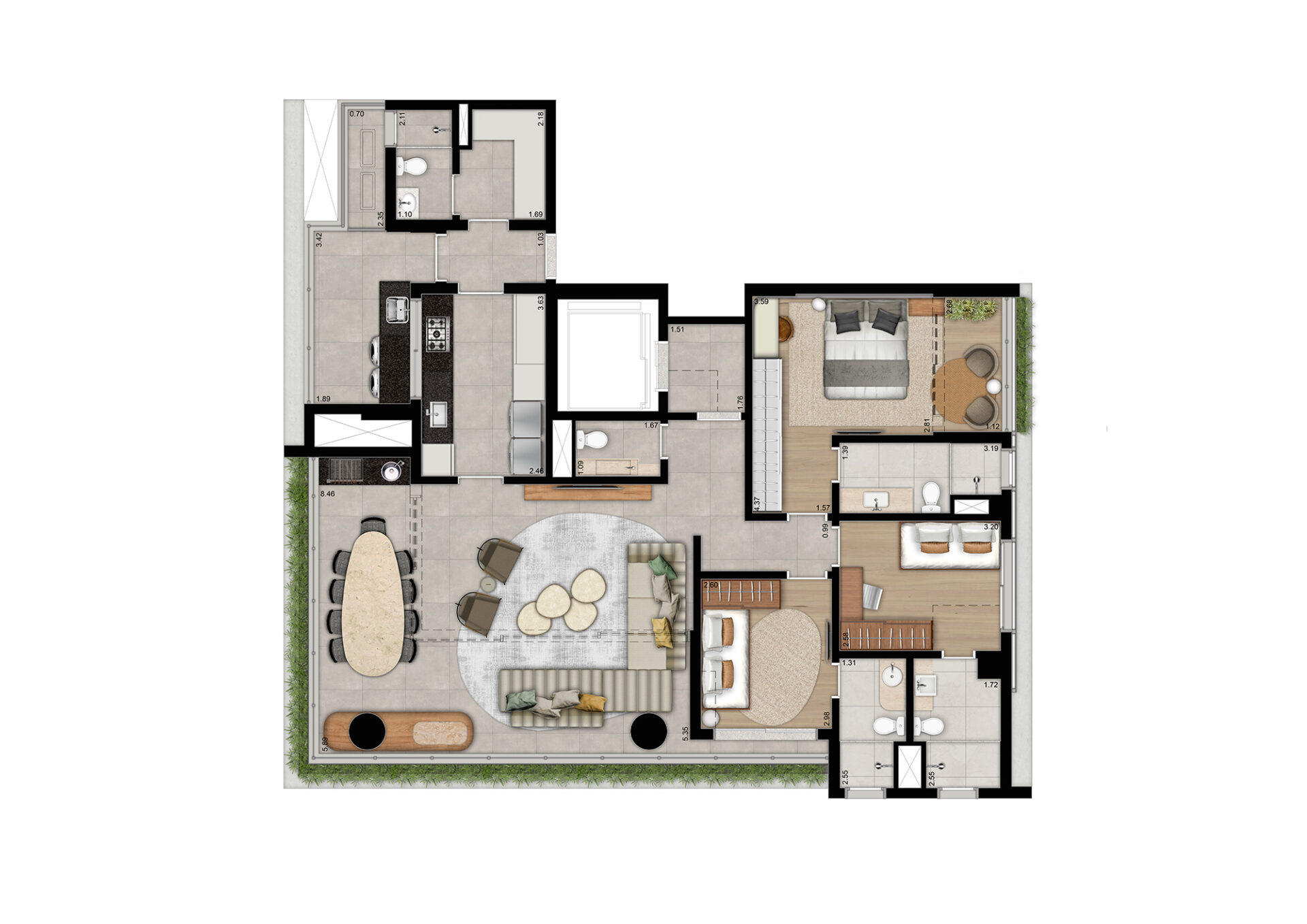 PLANTA TIPO 147 M² - SALA AMPLIADA - 3 SUÍTES
