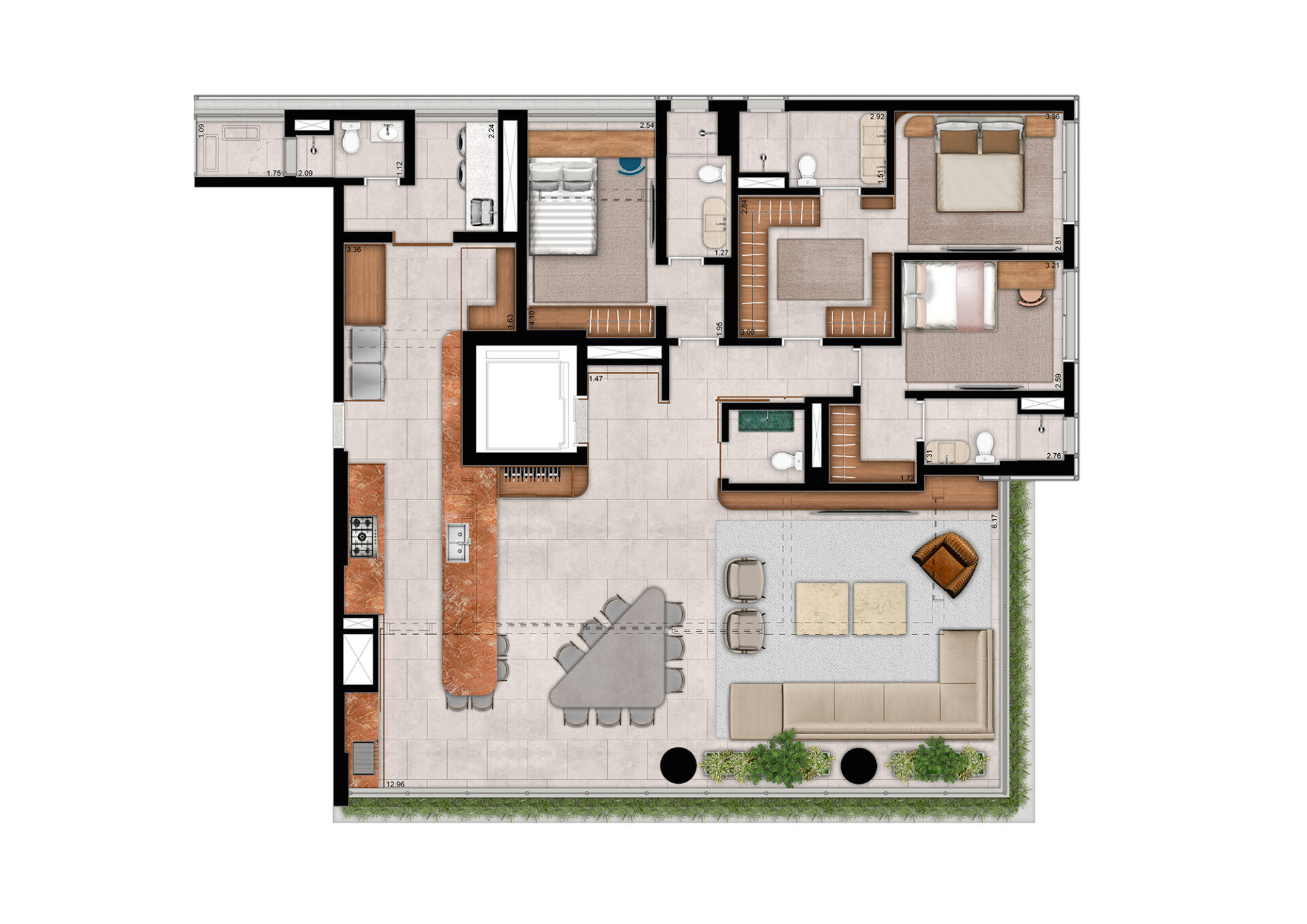PLANTA TIPO 194 M² - 3 SUÍTES (DECORADO)