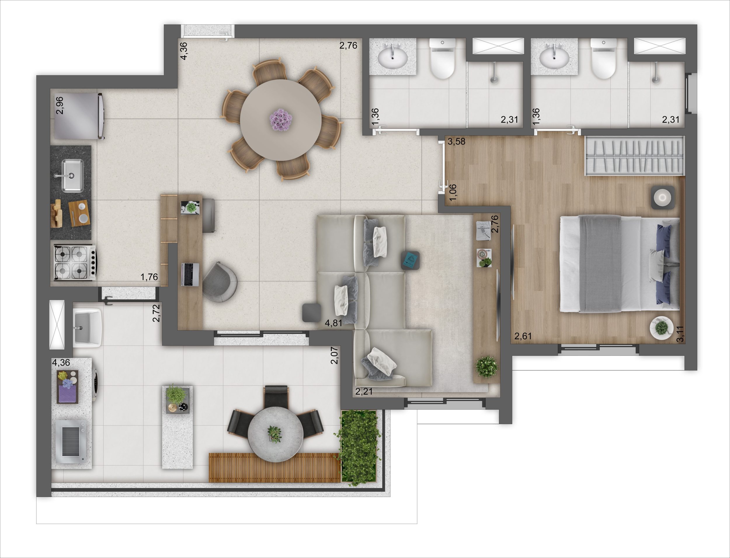 PLANTA 58m² F4 SALA AMPLIADA