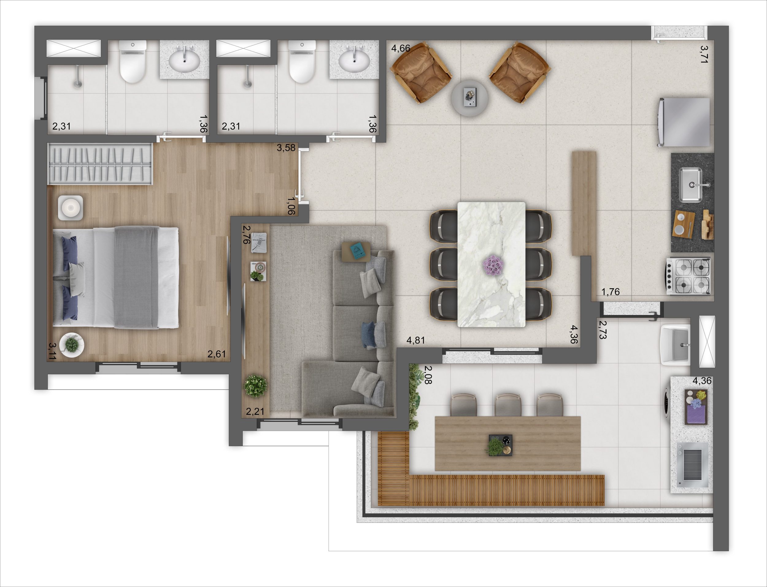 PLANTA 58m² F7 SALA AMPLIADA