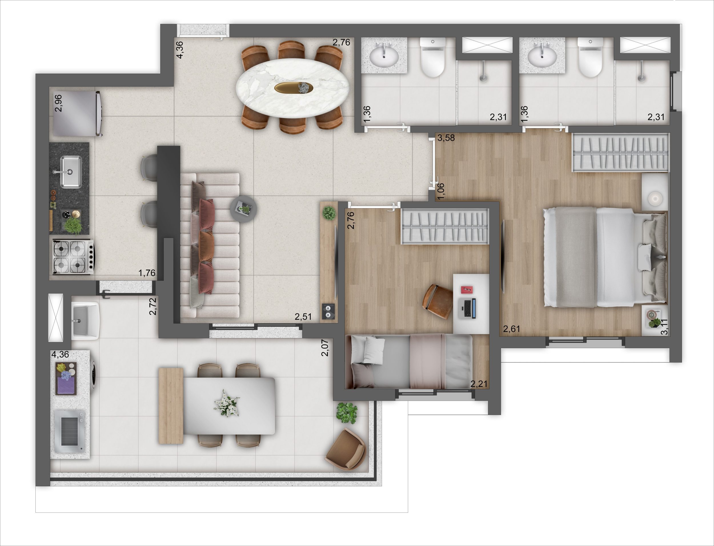 PLANTA 58m² TIPO F4