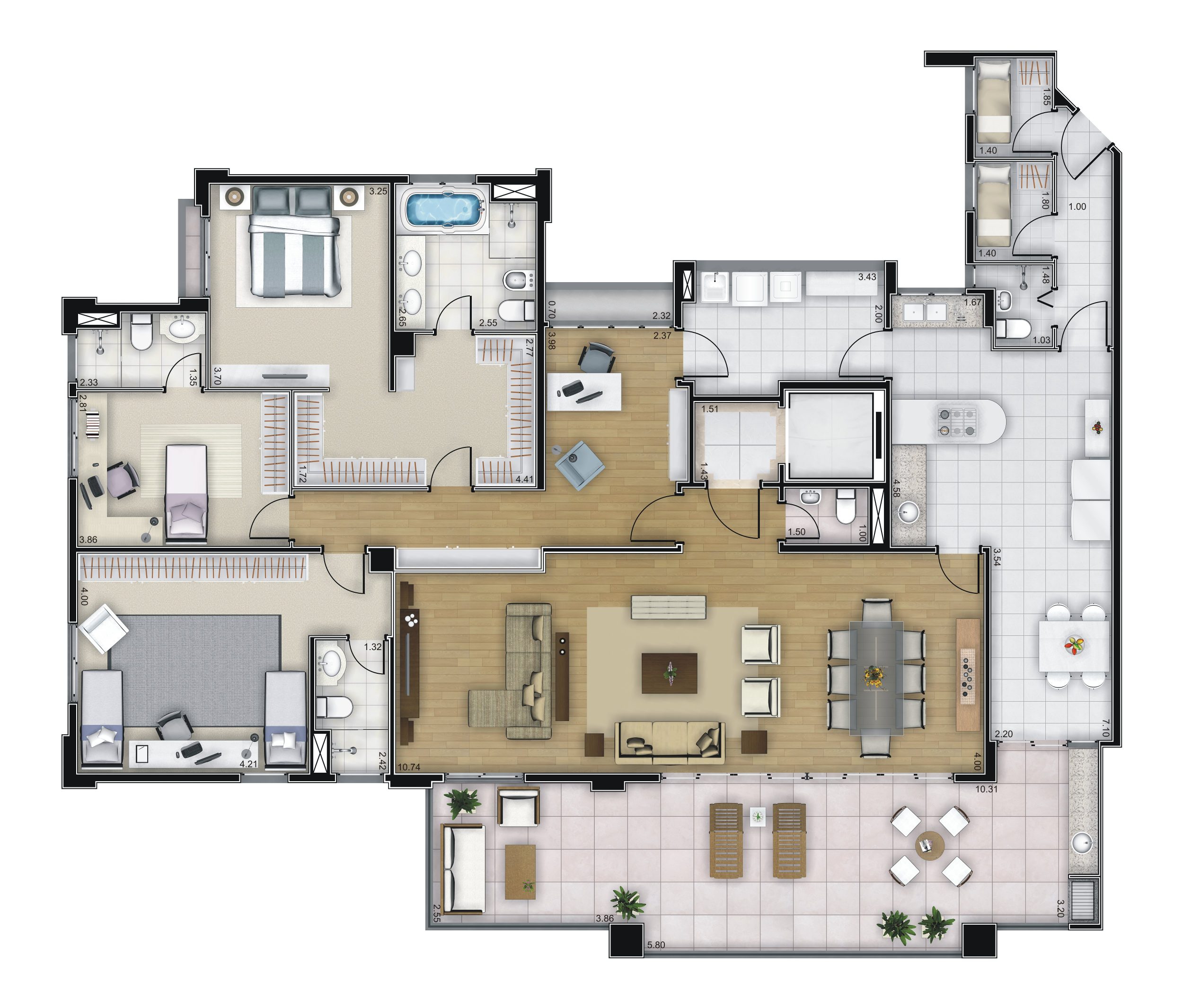 Planta 230m² - Opção Sala Ampliada + 3 suítes