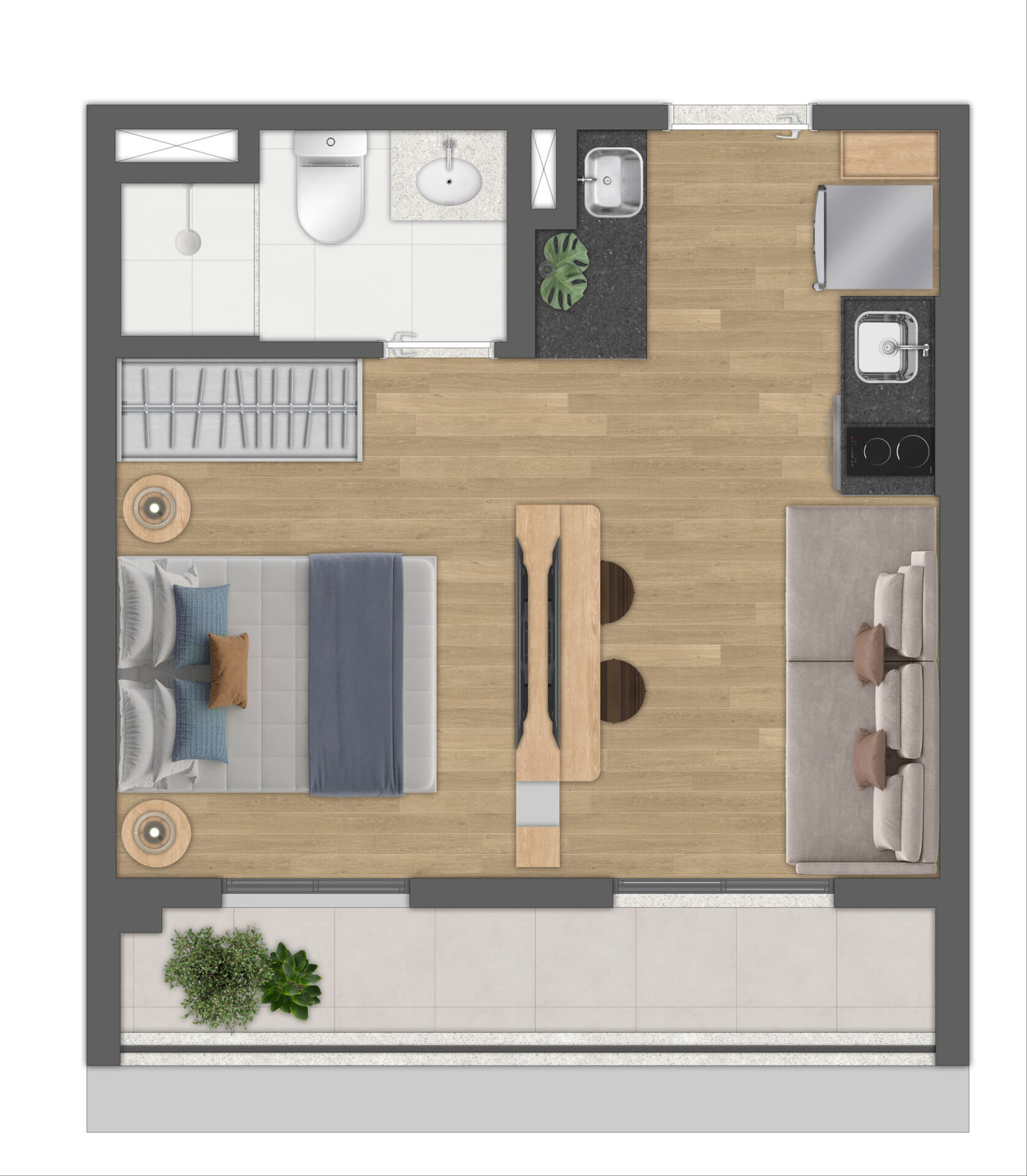 Planta 29m² Ampliada - Studio + Terraço