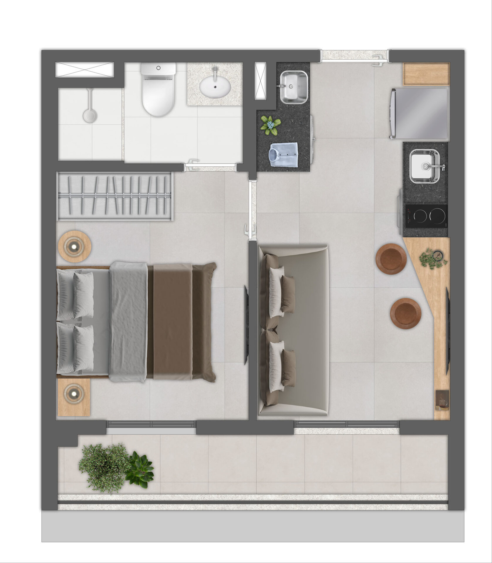 Planta 29m² Padrão - 1 Dormitório + Terraço