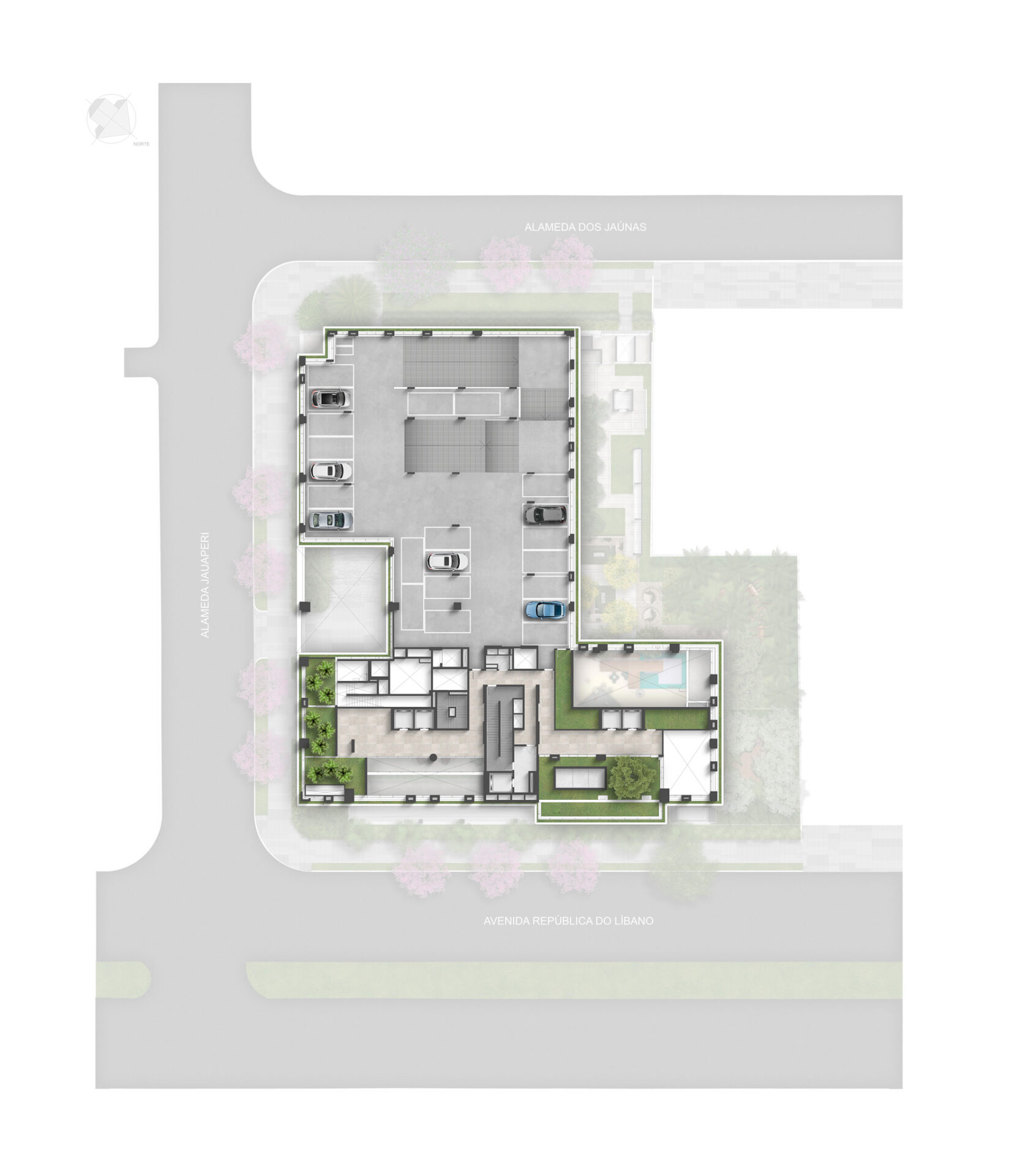 Implantação 1° Sobresolo - Vagas Residenciais (com ponto de recarga para carro elétrico, sendo 1 por unidade) R00-2