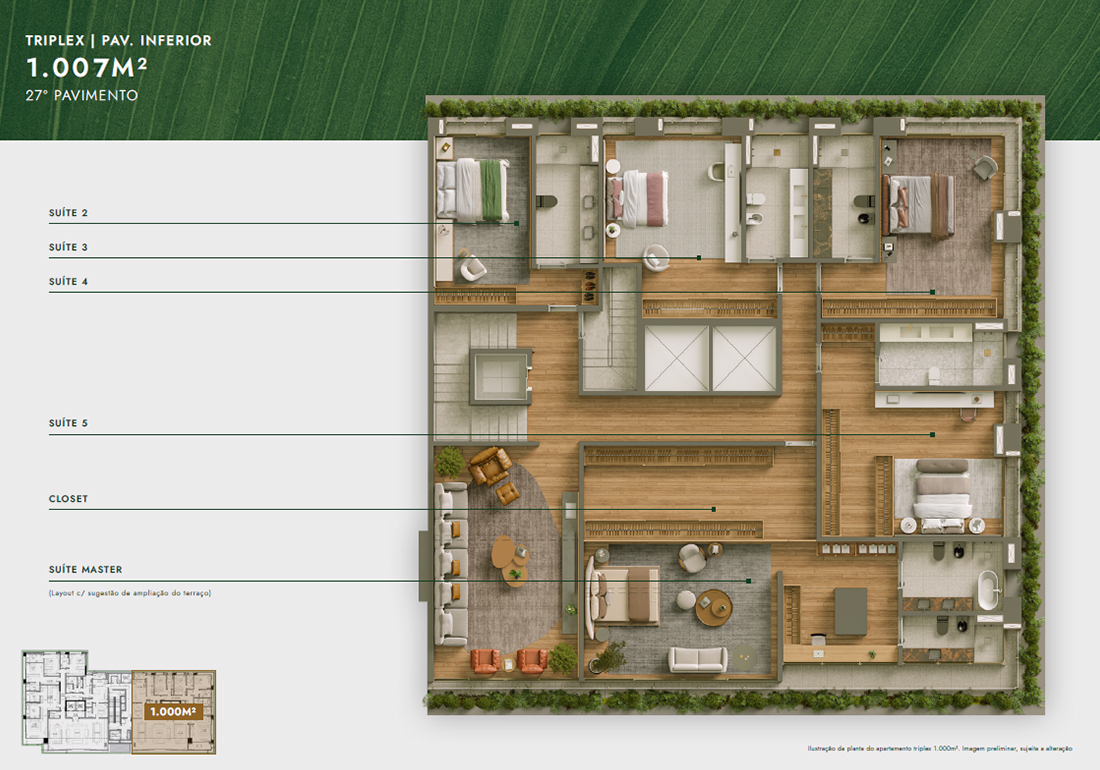 Planta Triplex 1.007m² - Pavimento Inferior