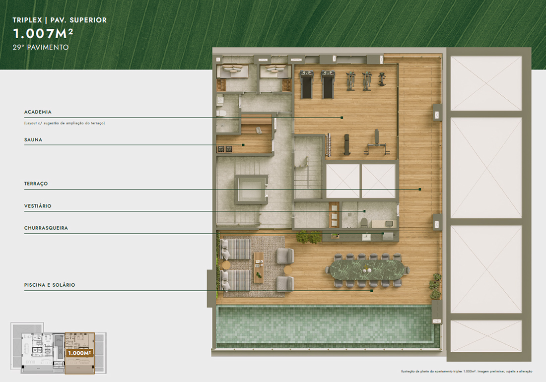 Planta Triplex 1.007m² - Pavimento Superior