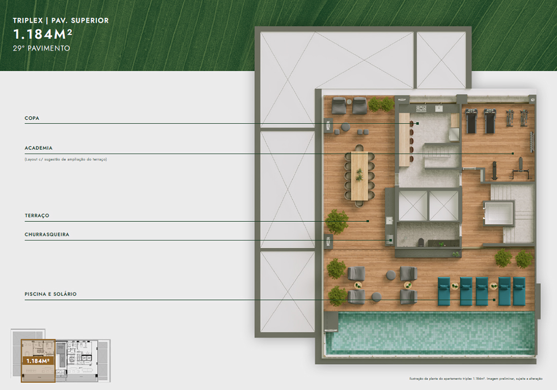 Planta Triplex 1.184m² - Pavimento Superior
