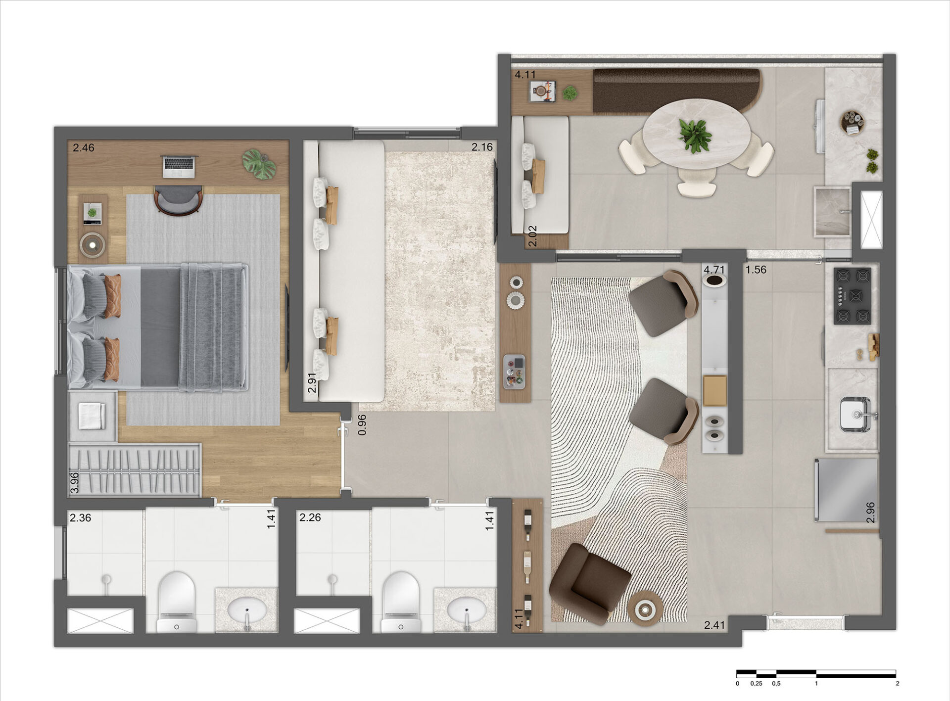 Planta Tipo A - 55m² Ampliada - R01