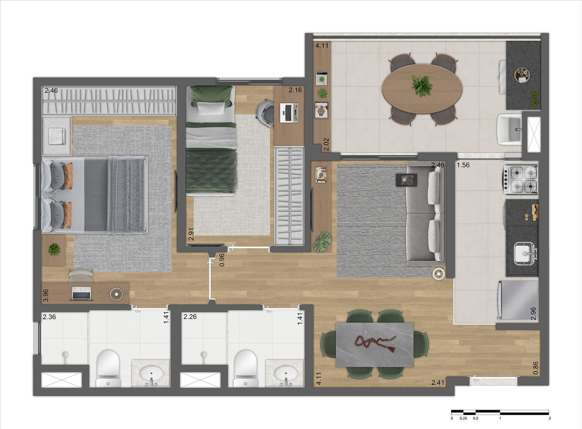 Planta Tipo A - 55m² - R01