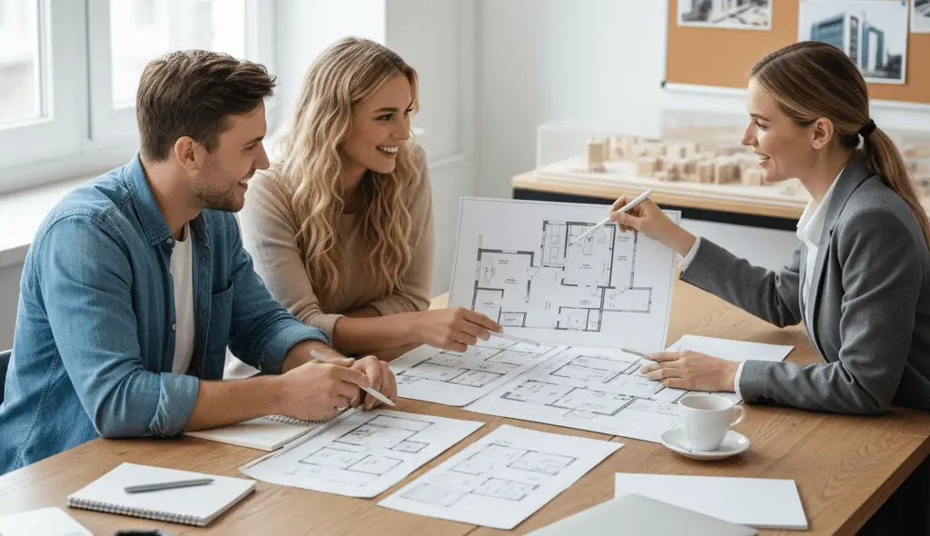 casal escolhendo o tamanho ideal de apartamento