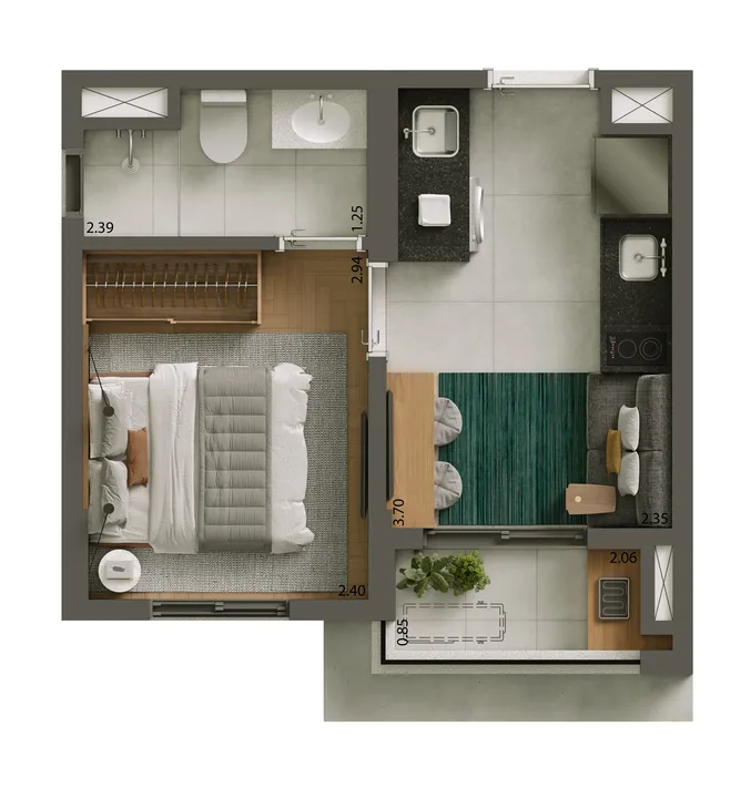 Planta de 24M2 - 1 Dormitório