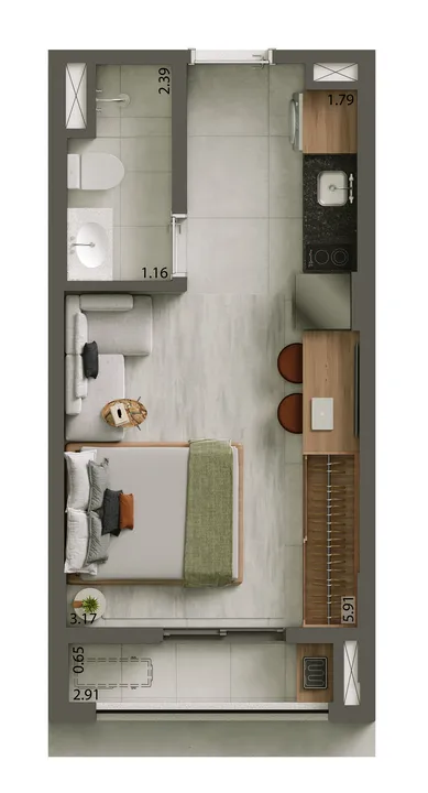 Planta de 24M2 - 1 Dormitório