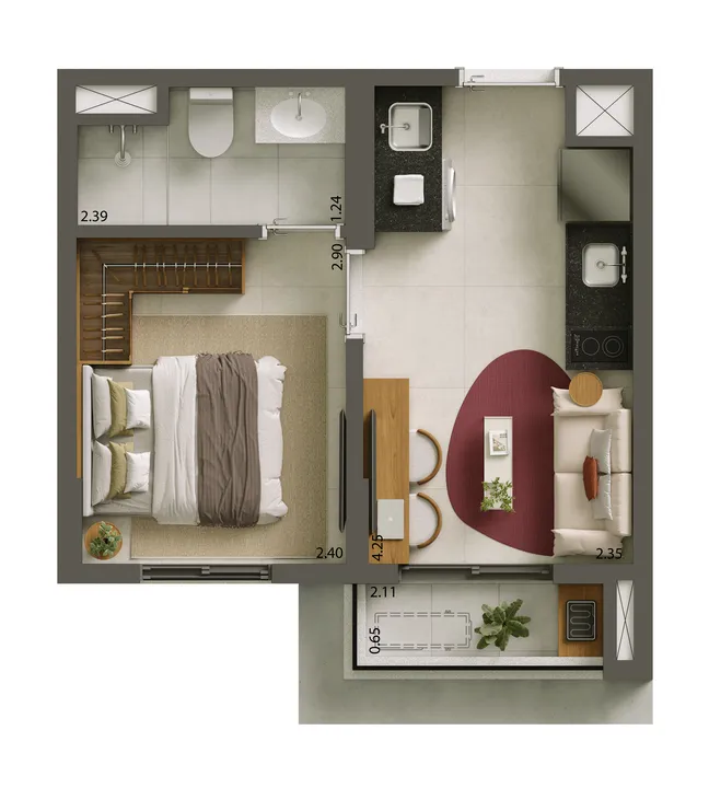 Planta de 25m2 - 1 Dormitório